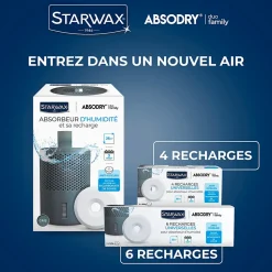 Absorbeur d'humidité compact 25m² + 1 tablette 500g Starwax