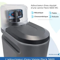 Adoucisseur d'Eau 30L Fleck 5600 MC Mécanique Chronométrique Anti Calcaire Fabriqué En France