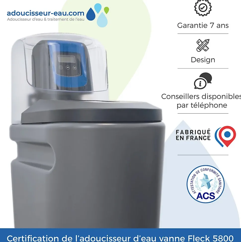 Adoucisseur D'eau 25L Fleck 5800 SXT Monobloc Volumétrique Anti Calcaire Fabrication Française
