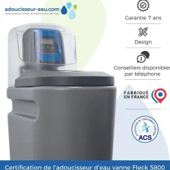 Adoucisseur D'eau 30L Fleck 5800 SXT Monobloc Volumétrique Electronique Anti Calcaire Fabriqué En France