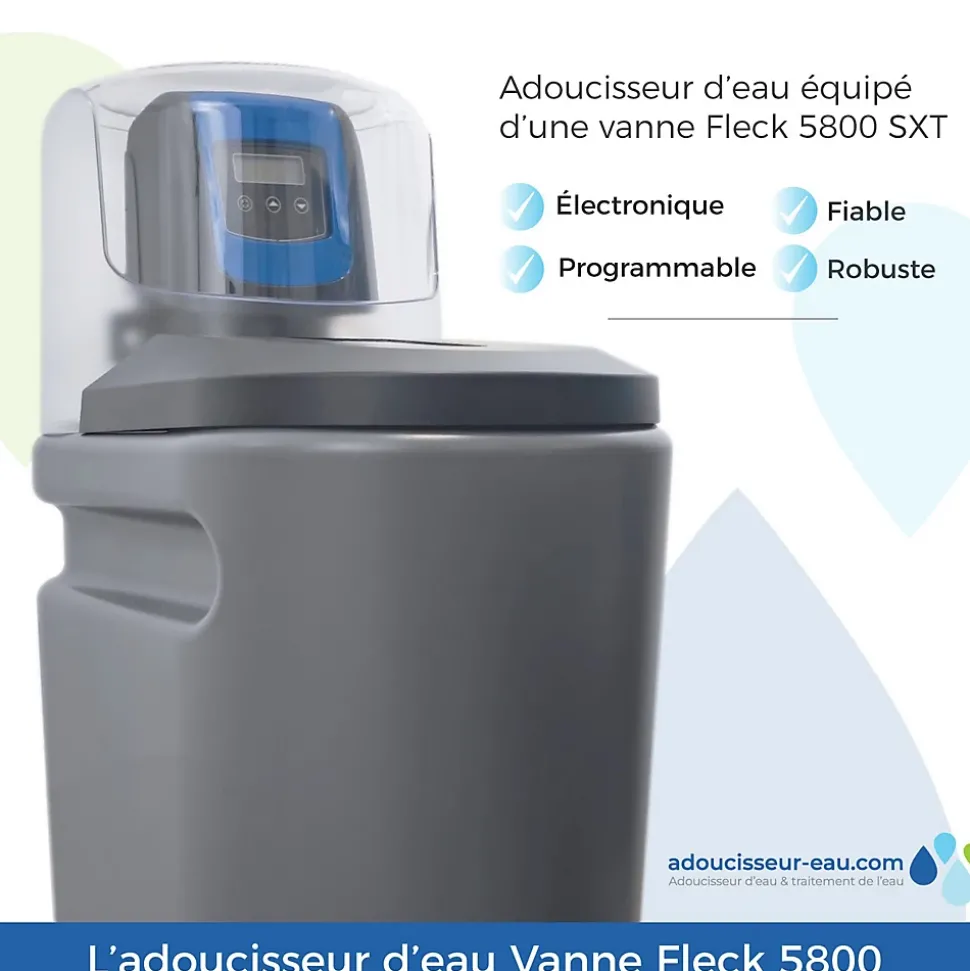 Adoucisseur D'eau 20L Fleck 5800 SXT Monobloc Volumétrique Anti Calcaire Fabrication Française