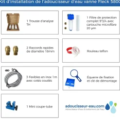 Adoucisseur D'eau Tactile 16l Fleck 5800 Xtr Fabriqué En France Avec Kit D'installation Complet