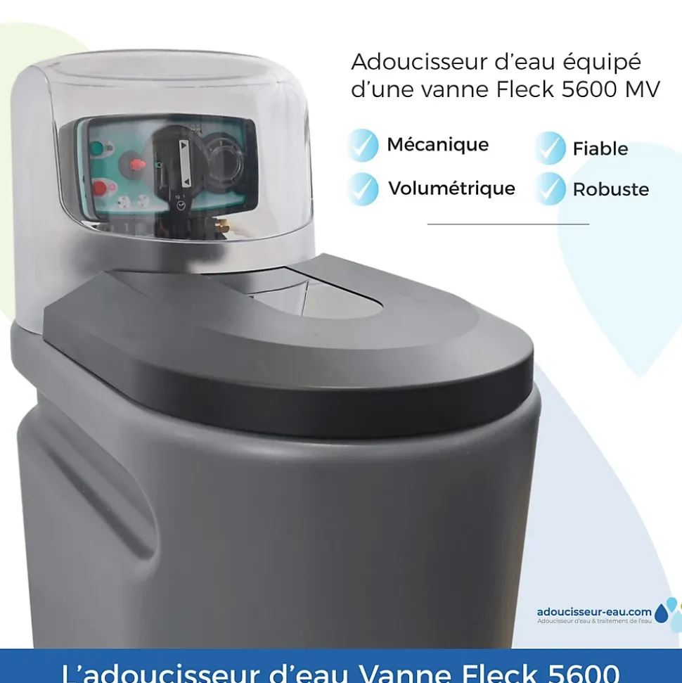 Adoucisseur Eau 25L Fleck 5600 MV Mécanique Volumétrique Complet Avec Accessoires Fabriqué En France