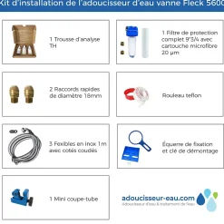 Adoucisseur Eau 20L Fleck 5600 MV Mécanique Volumétrique Complet Avec Accessoires Fabriqué En France