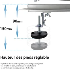 AICA caniveau de douche en acier inoxydable italien 2 en 1, réglable en hauteur et pivotante - 100 cm