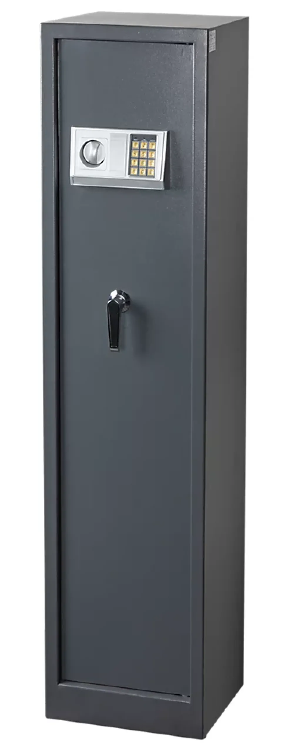 Armoire à fusils serrure électronique Smith & Locke – 5 armes avec coffre intérieur, acier gris – 120 L – l.35 x H.145 x P.30 cm