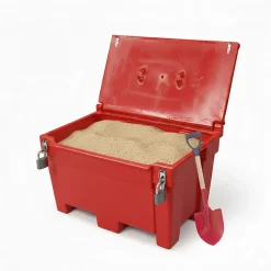 Bac à sable incendie/ à sel de déneigement 300l + grenouillères + cadenas + pelle