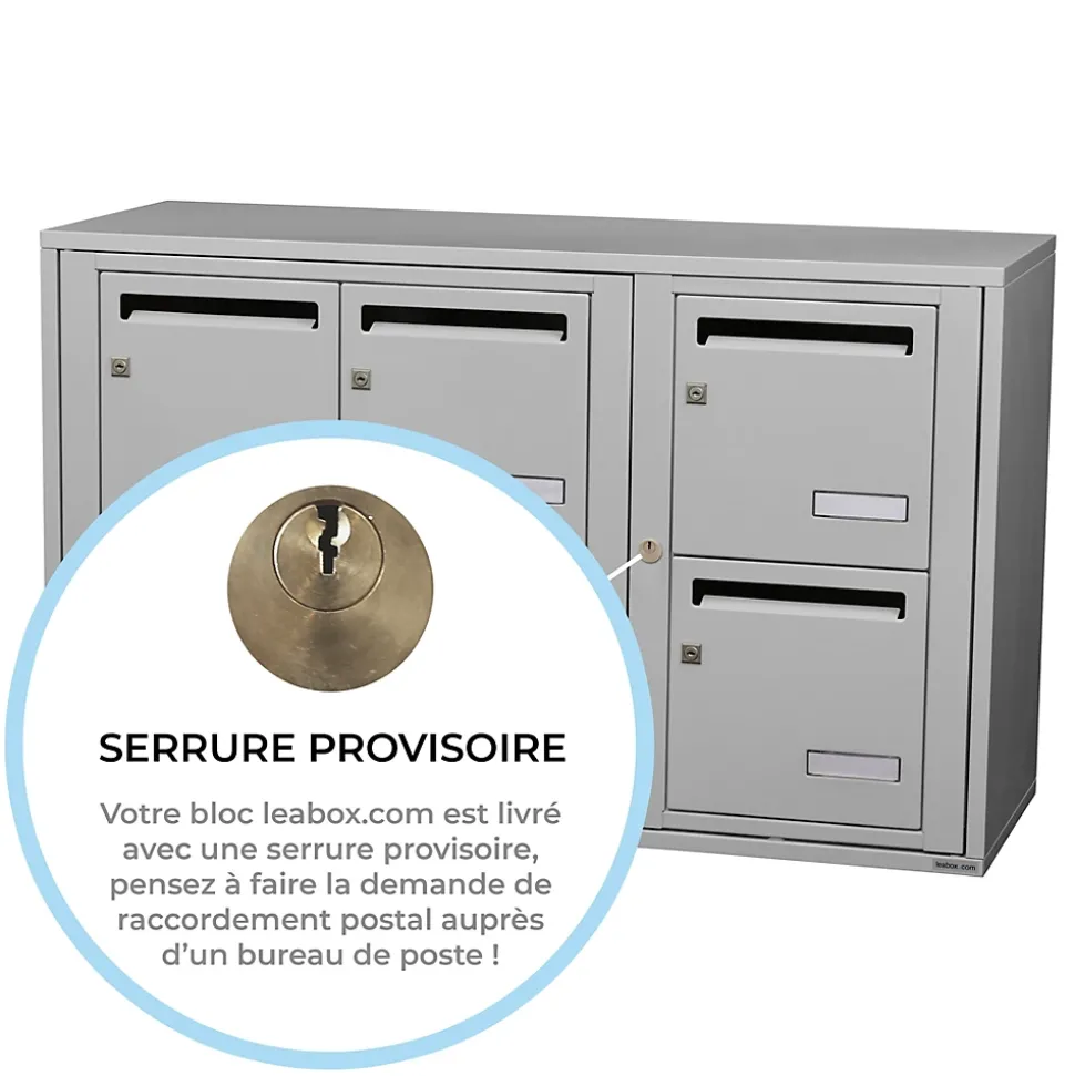 Bloc collectif leabox.com, 3x2, grade 3, simple face, Intérieur, fixation murale, Gris clair RAL 7035 finition brillante