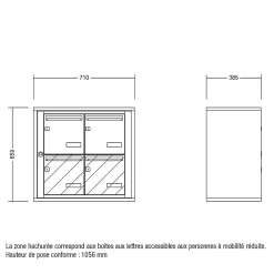Bloc collectif leabox.com, 2x2, grade 3, simple face, Intérieur, fixation murale, gris anthracite RAL 7016 finition brillante