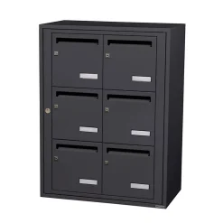 Bloc collectif leabox.com, 2x3, grade 3, simple face, Intérieur, fixation murale, gris anthracite RAL 7016 finition brillante