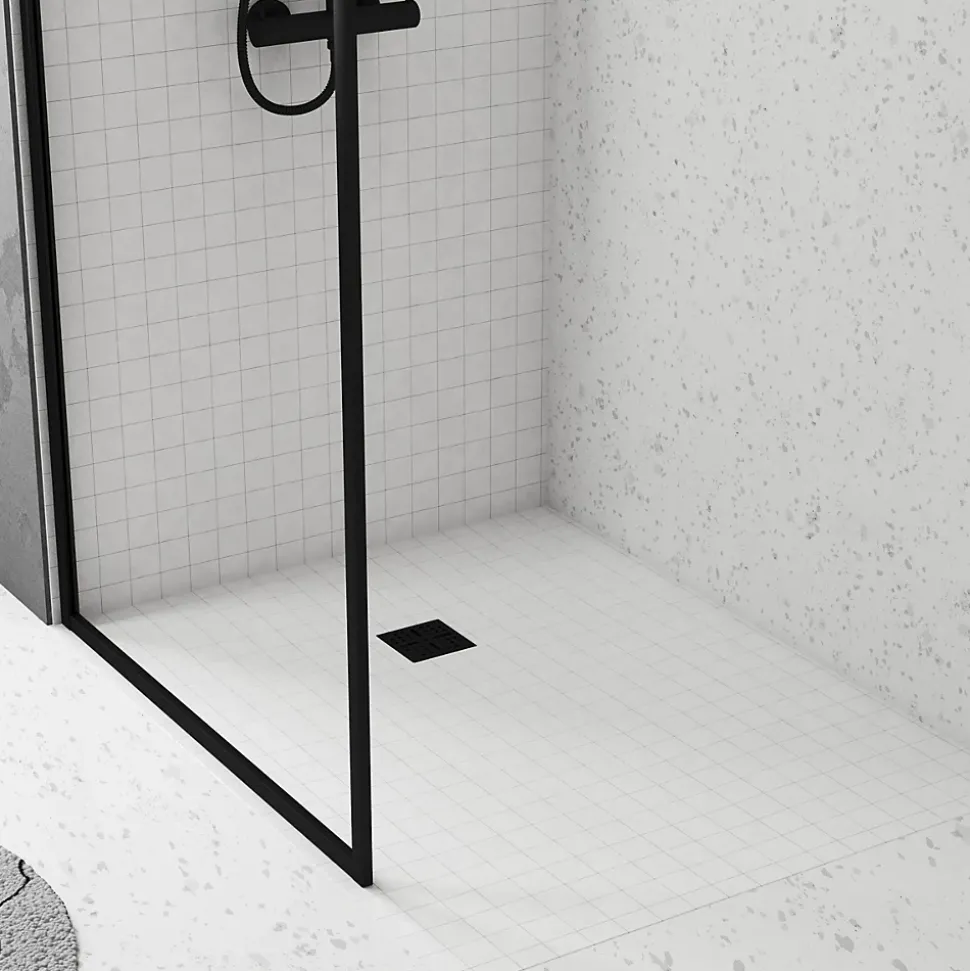 Bonde carrée pour receveur de douche, 105mm, sortie verticale Ø50mm, noir, Galedo Showerplate