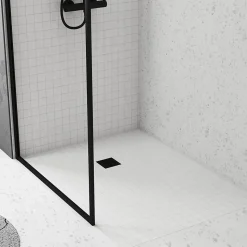 Bonde carrée pour receveur de douche, 105mm, sortie horizontale Ø50mm, noir, Galedo Showerplate
