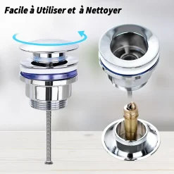 Bonde de vidage lavabo POP-UP Chromé G 1-1/4" - avec ou sans Trop Plein