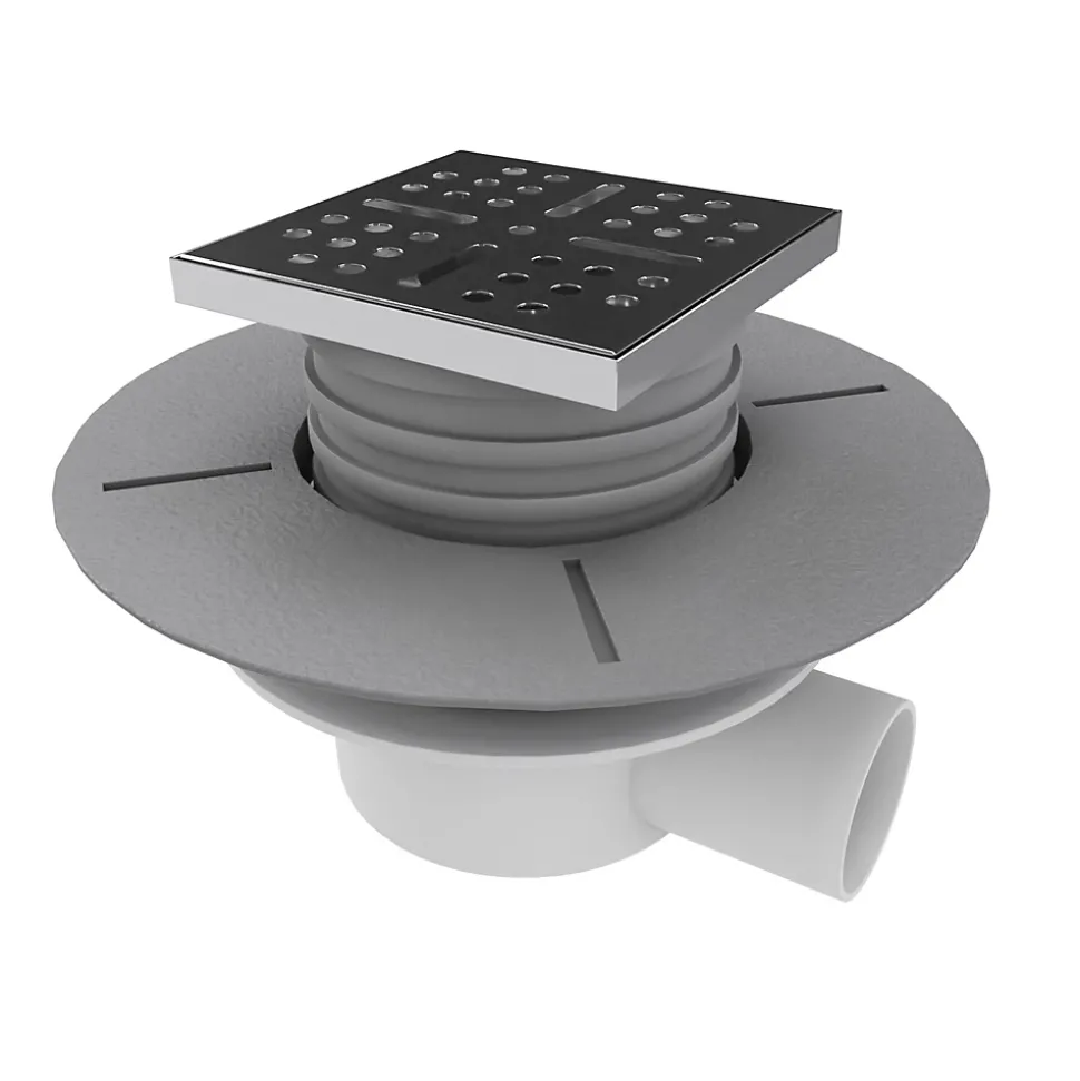 Bonde horizontale DINO pour receveurs à carreler avec grille en acier inoxydable