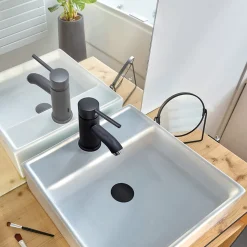 Bonde Quick-clac avec trop plein pour lavabo encastré Black Touch H. 73 à 92 mm x ø66 mm