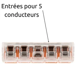 Borne de raccordement S221 5 conducteurs - leviers 4mm² - Wago