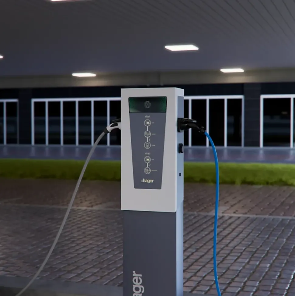 Borne de recharge double pour voiture électrique Witty Park 7.4 kW avec RFID - HAGER - XEV600