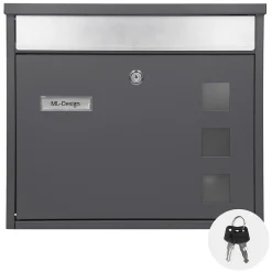 Boîte aux lettres anthracite-argent avec support métallisé 120cm+ kit de montage