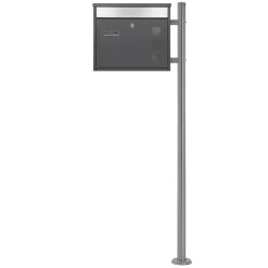 Boîte aux lettres anthracite-argent avec support métallisé 120cm+ kit de montage