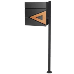 Boîte aux lettres anthracite / bois naturel avec support en acier et kit montage