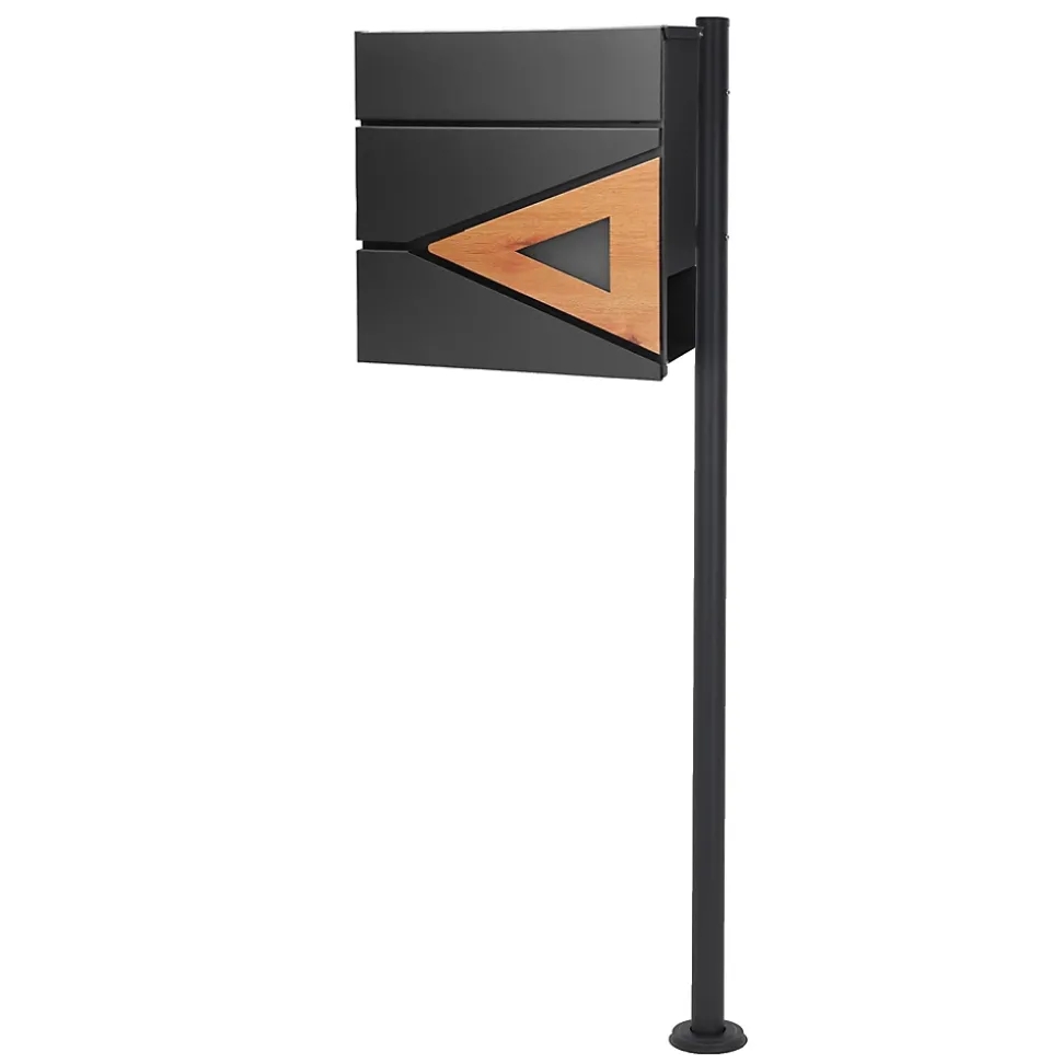 Boîte aux lettres anthracite / bois naturel avec support en acier et kit montage