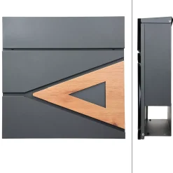 Boîte aux lettres anthracite / bois naturel avec support en acier et kit montage