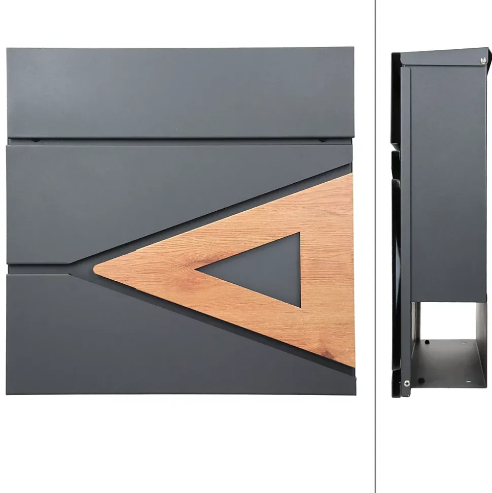 Boîte aux lettres anthracite / bois naturel avec support en acier et kit montage