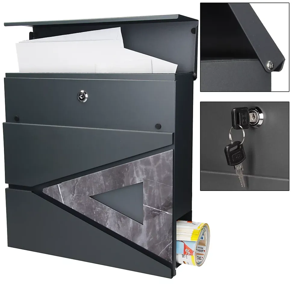 Boîte aux lettres anthracite / triangle noir aspect marbre avec support argenté