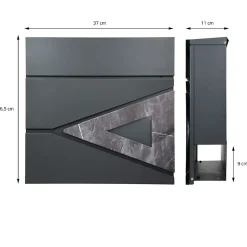 Boîte aux lettres anthracite / triangle noir aspect marbre avec support argenté