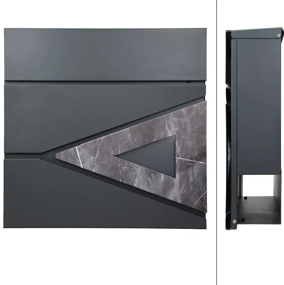 Boîte aux lettres anthracite / triangle noir aspect marbre avec support argenté