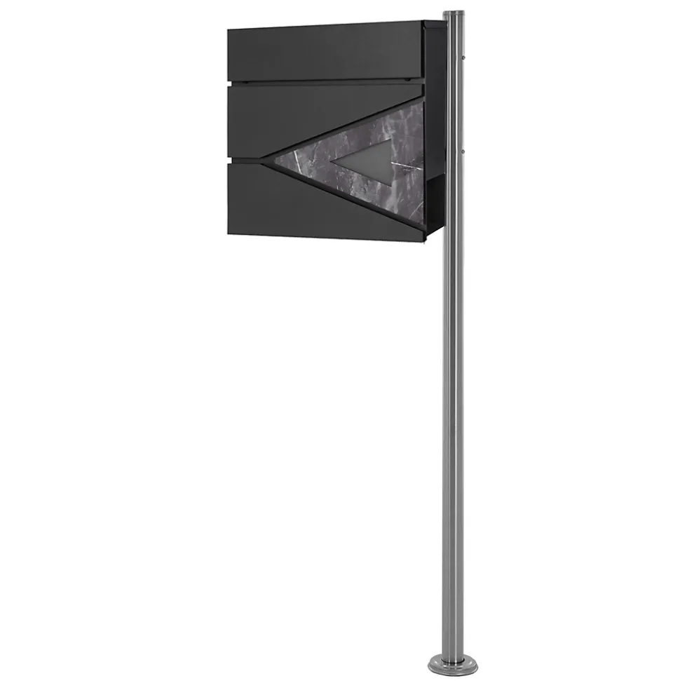 Boîte aux lettres anthracite / triangle noir aspect marbre avec support argenté