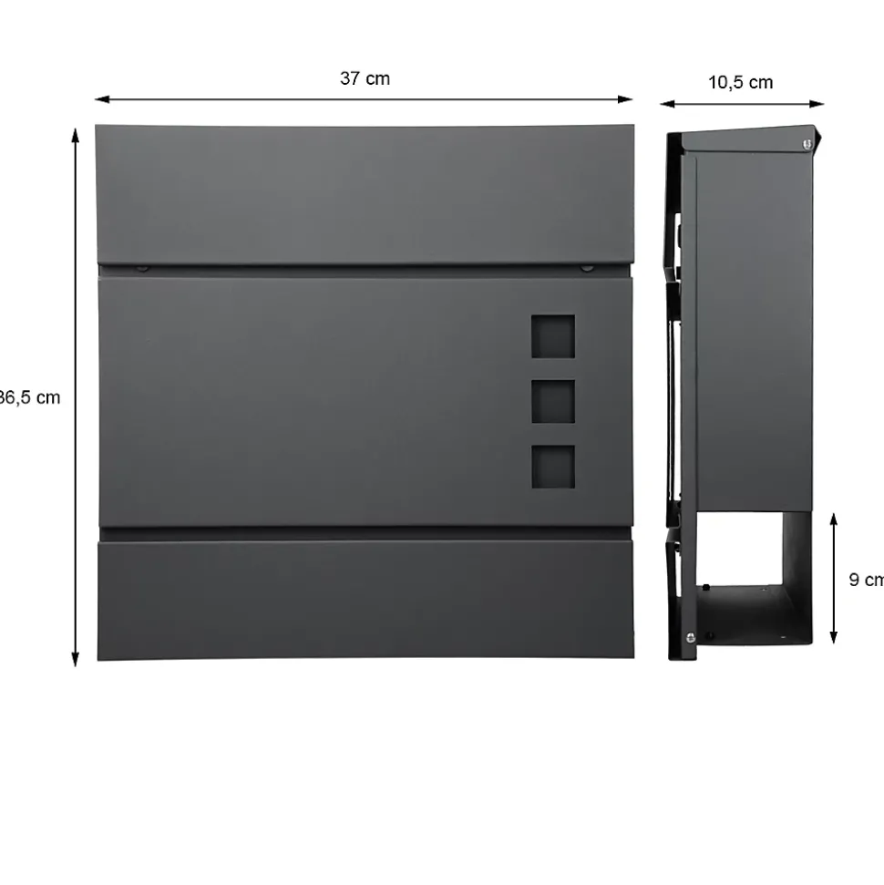 Boîte aux lettres avec support mailbox anthracite moderne avec 2 clés incluses