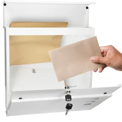 Boîte aux lettres blanc sur pied argenté acier revêtu par poudre porte-journaux