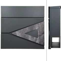 Boîte aux lettres en acier optique marbre noir murale moderne avec 2 clés inclus
