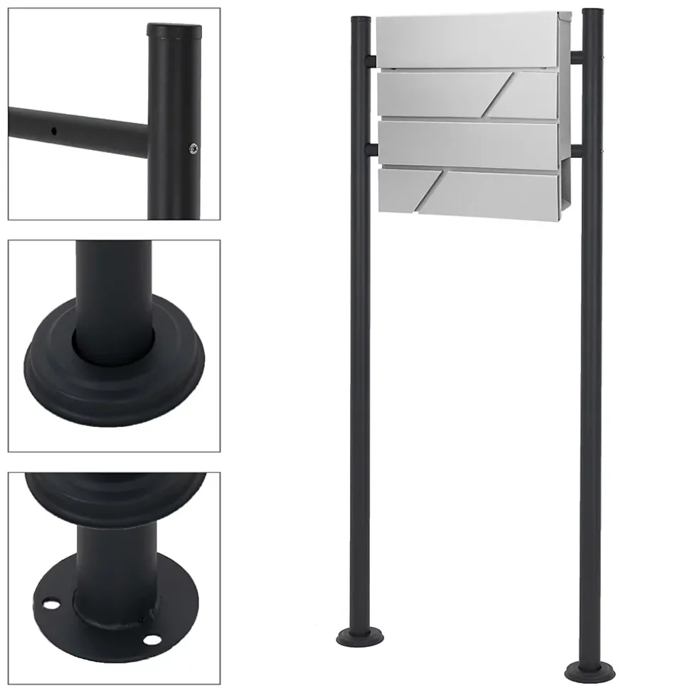 Boîte aux lettres gris clair avec support boîte postale sur pieds acier + 2 clés