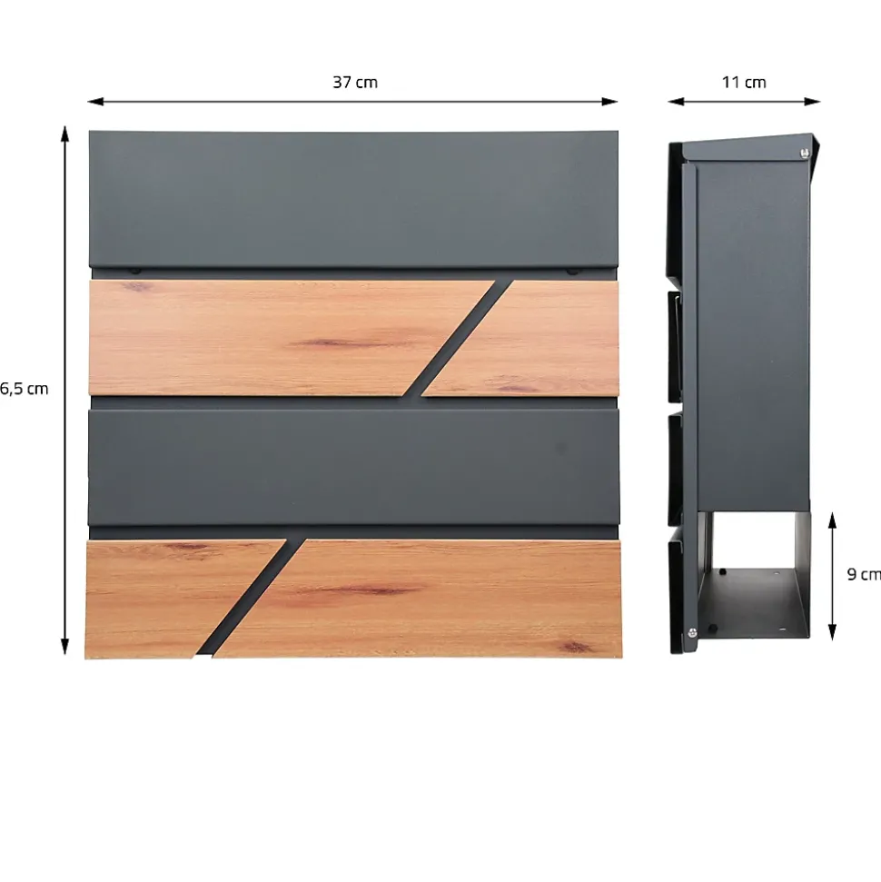 Boîte aux lettres moderne en acier anthracite/ optique bois avec support 170 cm