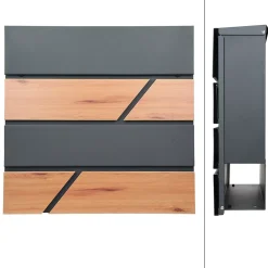 Boîte aux lettres moderne en acier anthracite imitation bois murale avec 2 clés