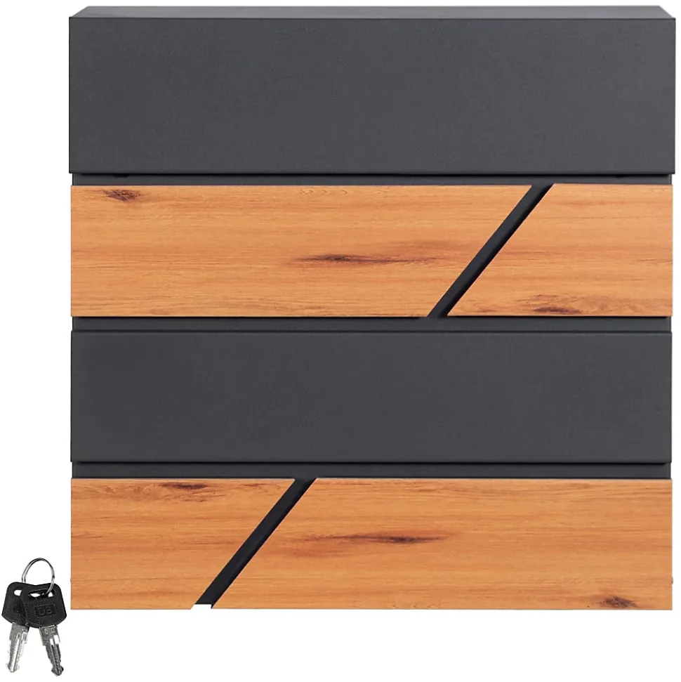 Boîte aux lettres moderne en acier anthracite imitation bois murale avec 2 clés