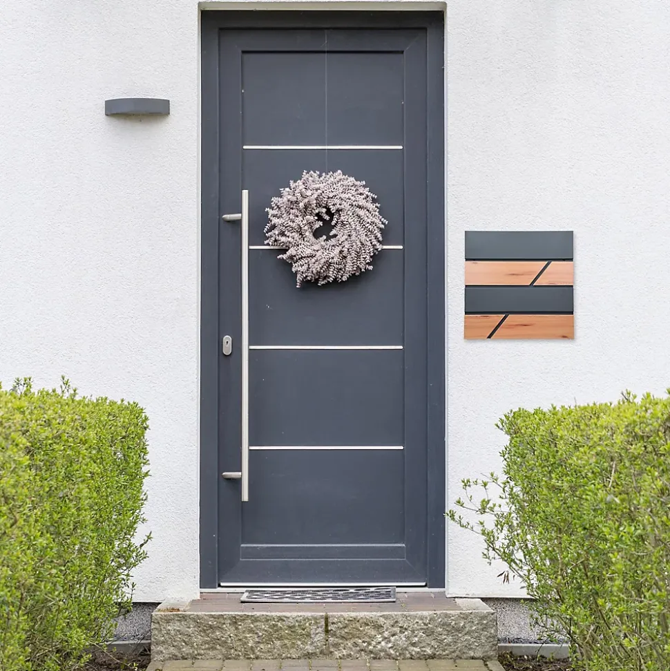 Boîte aux lettres moderne en acier anthracite imitation bois murale avec 2 clés
