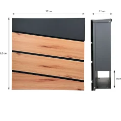 Boîte aux lettres murale anthracite design bois avec 2 clés inclus 11x37x26,5 cm
