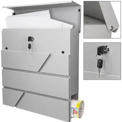 Boîte aux lettres murale gris clair avec 2 clés compartiment à journaux postale