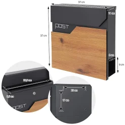 Boîte aux lettres sur pied boîte postale anthracite/aspect bois avec support
