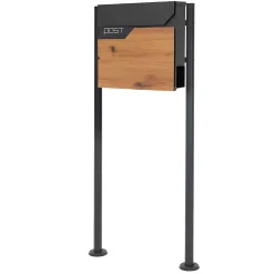 Boîte aux lettres sur pieds boîte postale anthracite imitation bois avec support