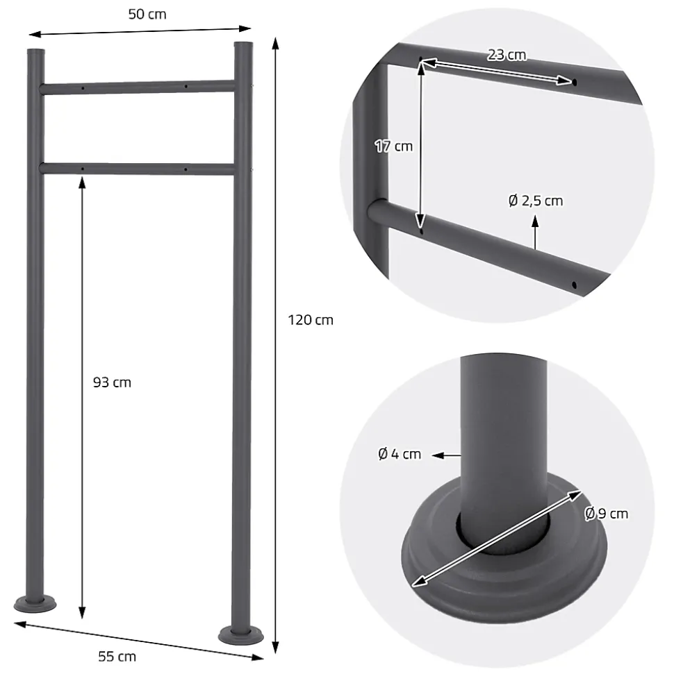 Boîte aux lettres sur pieds boîte postale anthracite imitation bois avec support