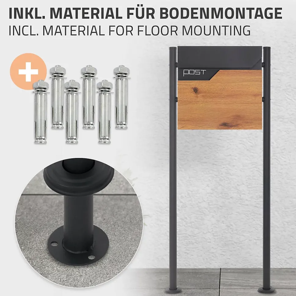 Boîte aux lettres sur pieds boîte postale anthracite imitation bois avec support