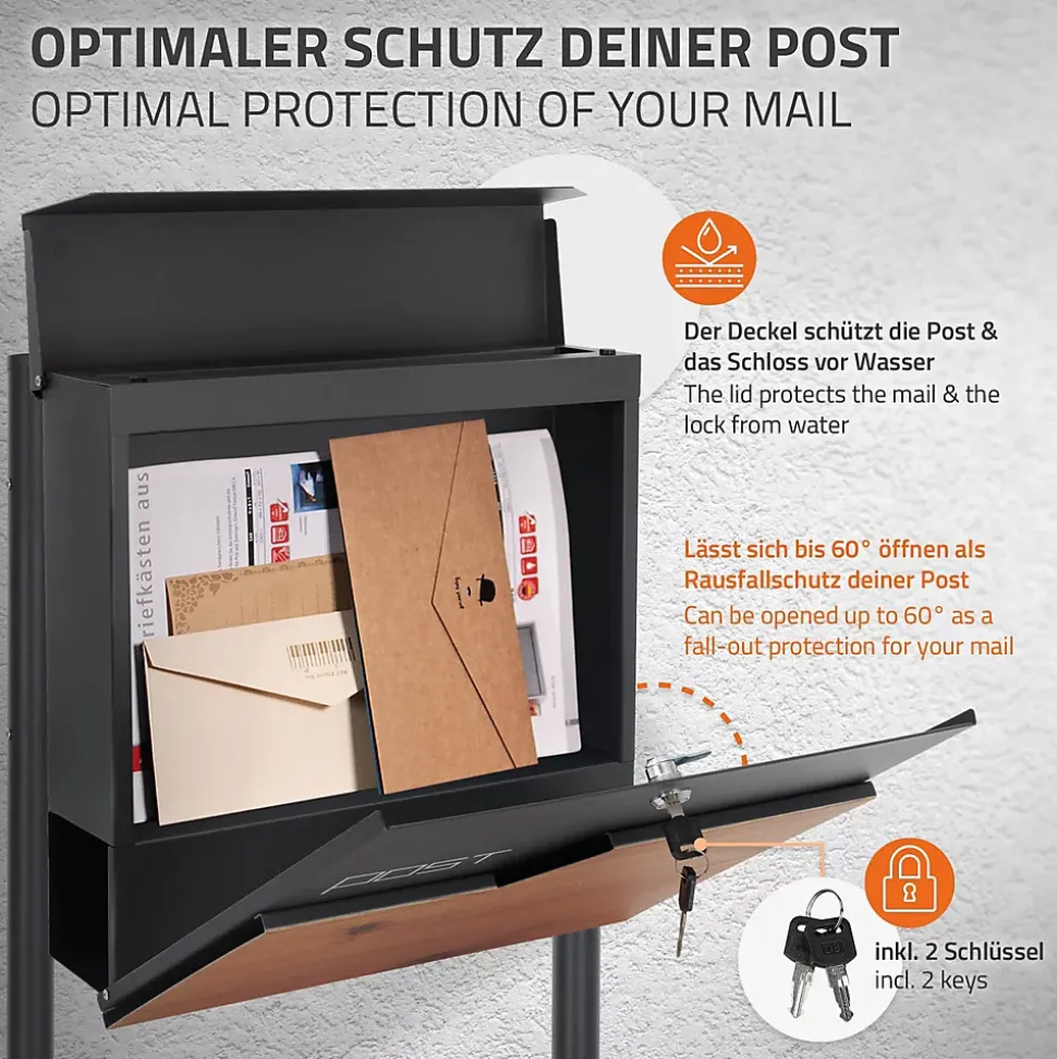 Boîte aux lettres sur pieds boîte postale anthracite imitation bois avec support