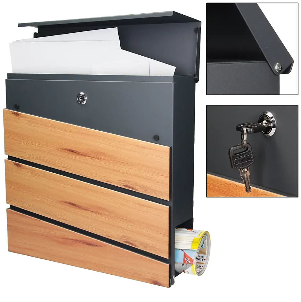 Boîte aux lettres sur pieds boîte postale anthracite et design bois avec support