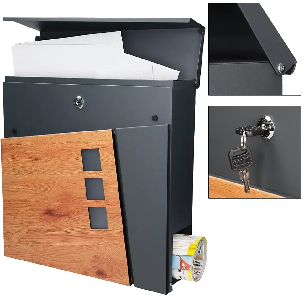 Boîte aux lettres sur pieds boîte postale anthracite imitation bois avec support