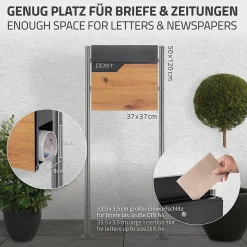Boîte aux lettres sur pieds boîte postale anthracite/aspect bois +support argent