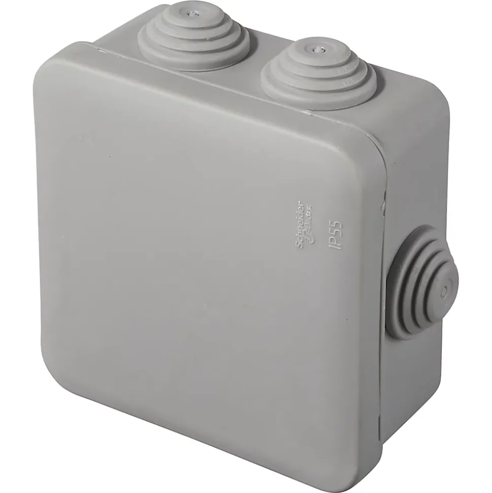Boîte de dérivation carrée extérieure avec 7 passe-câbles et système de verrouillage 80 x 80 x 45 mm Schneider Electric Mureva Box gris